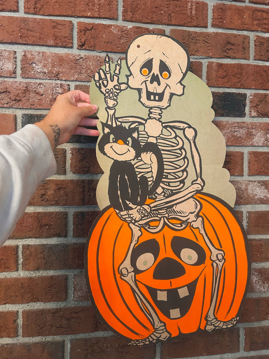 1950’s skeleton pumpkin die cut double sided