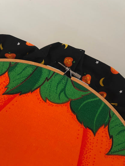 90’s pumpkin fabric embroidery hoop with trim