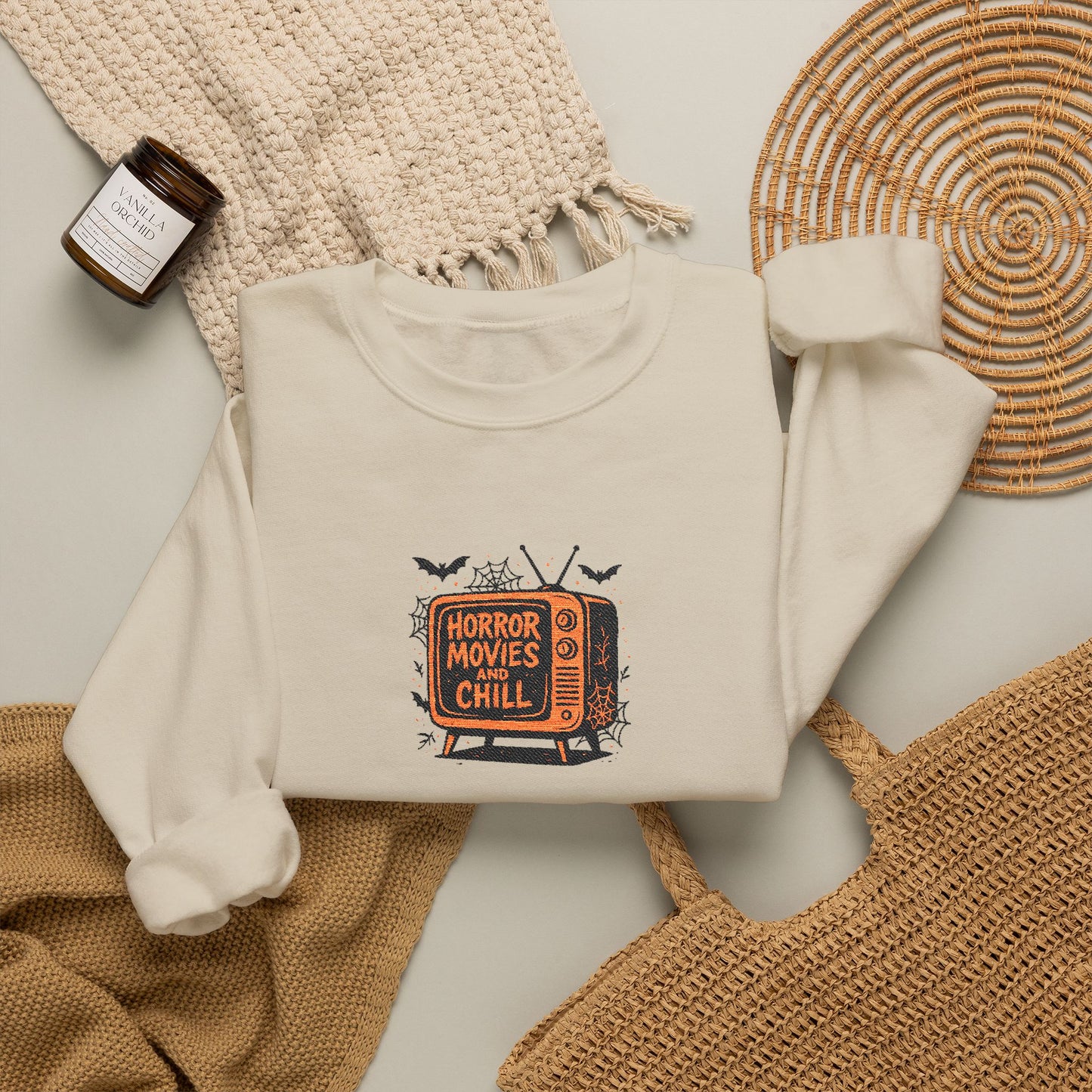 Halloween TV Crewneck Sweatshirt — "Spooky Girl" Retro Haunted TV Graphic