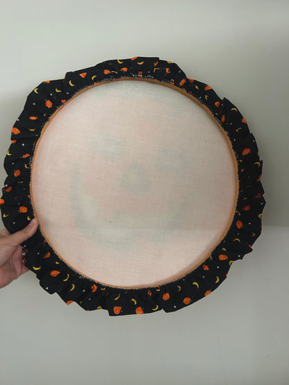 90’s pumpkin fabric embroidery hoop with trim