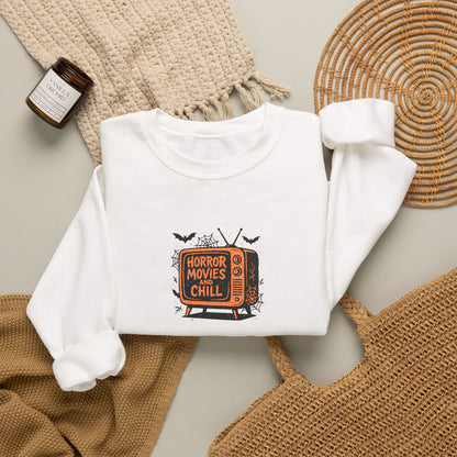 Halloween TV Crewneck Sweatshirt — "Spooky Girl" Retro Haunted TV Graphic