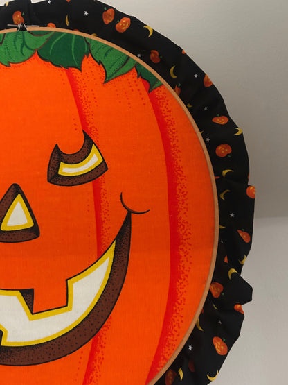 90’s pumpkin fabric embroidery hoop with trim