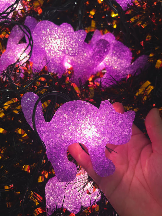 RARE Popcorn purple cat vintage string lights (work)