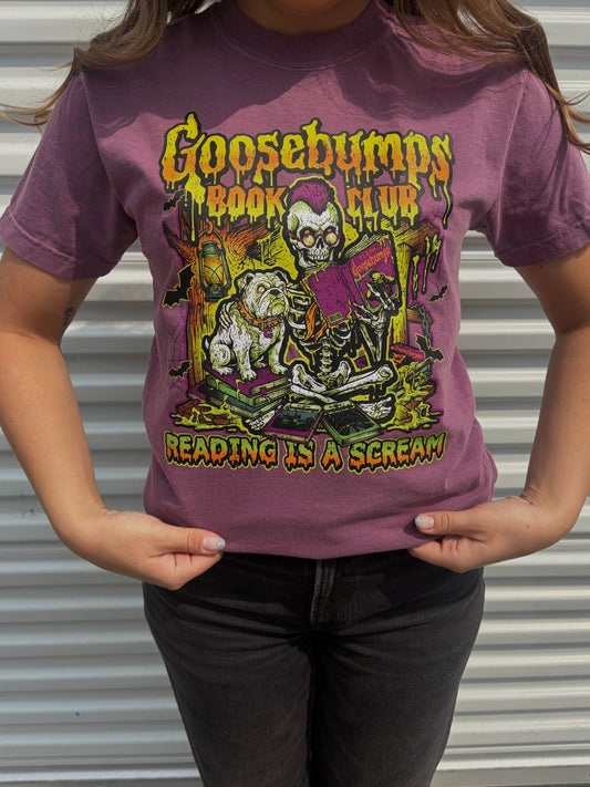 Goosebumps BOOK CLUB- berry purple tee