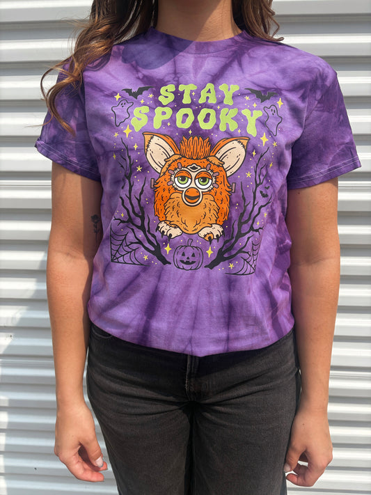 STAY SPOOKY FURBY- tie dye purple tee