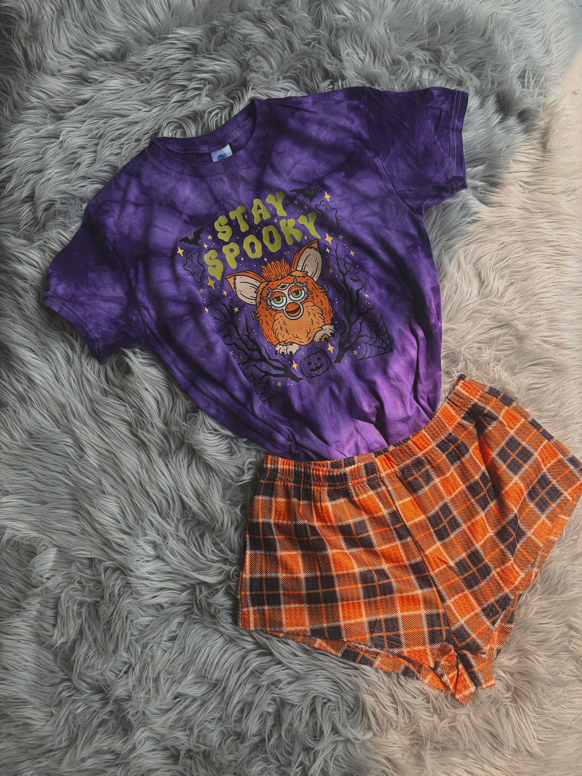 STAY SPOOKY FURBY- tie dye purple tee