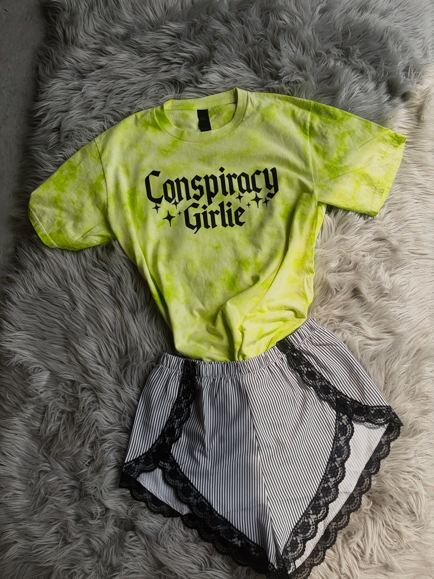 Conspiracy Girlie - lemon lime tie dye tee