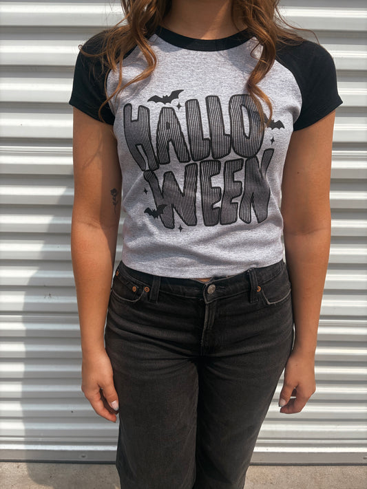 Halloween raglan baby crop tee