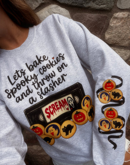 Let’s bake + watch a slasher! TPE collab (pullover or tee)