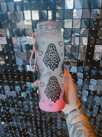 Ghost heart pink glass water bottle