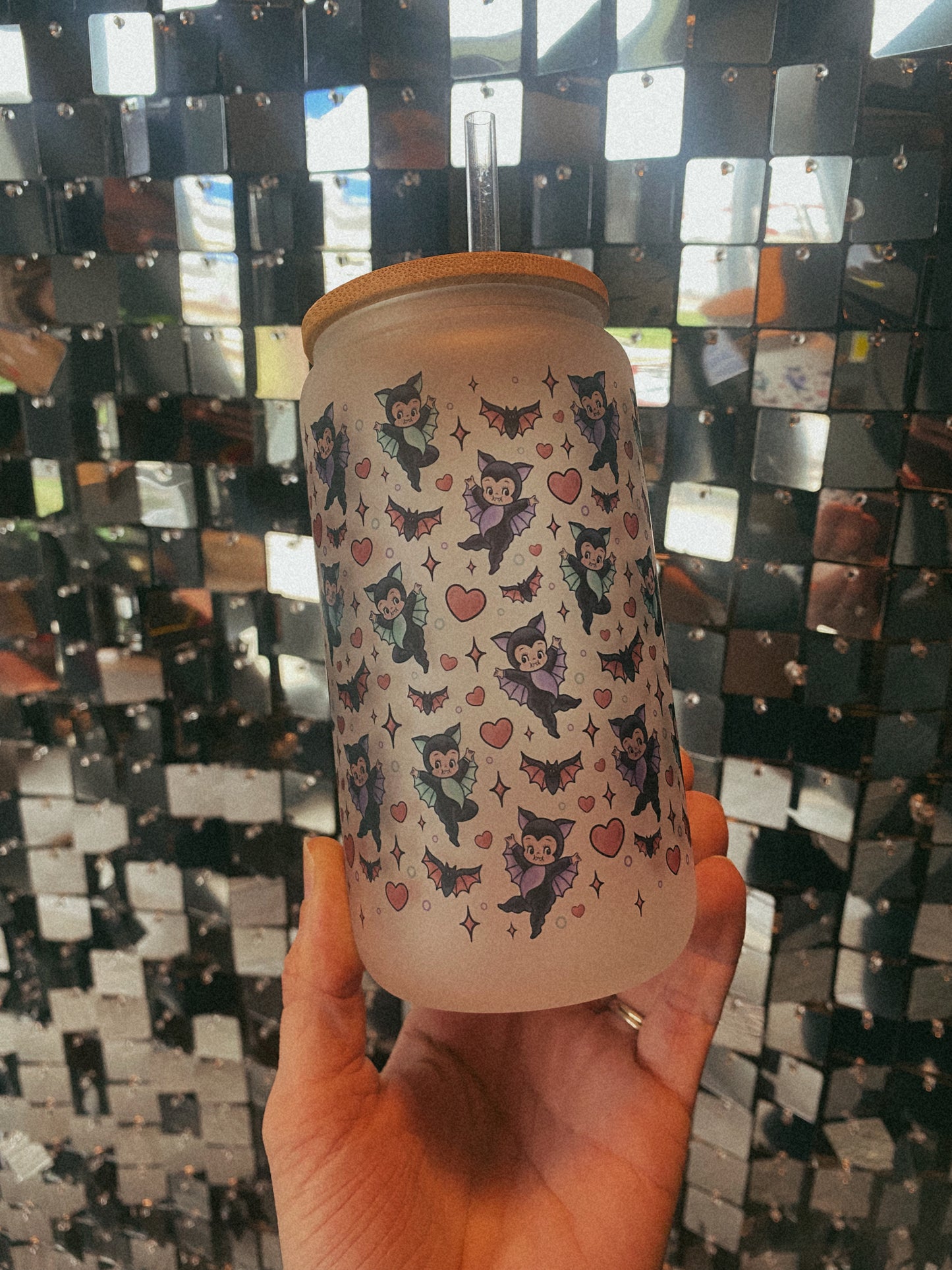 Kewpie Bat Valentines Day Frosted Glass Tumbler