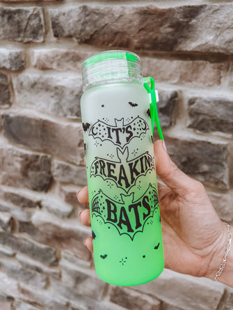 It’s Freaking Bats Ombre green glass water bottle
